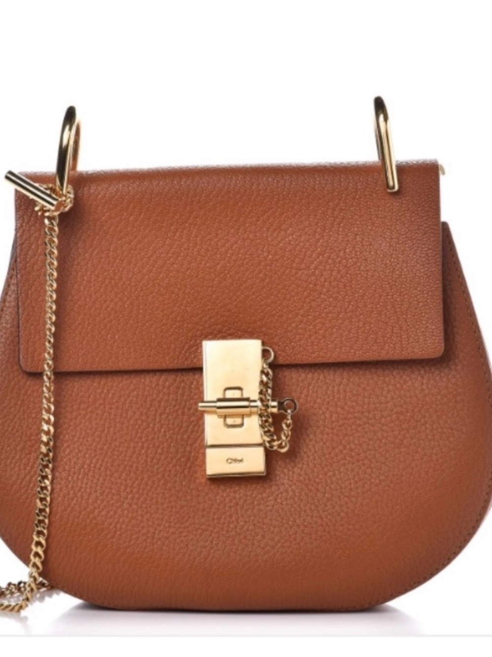 Brown Chloe Drew  Pebbled Leather Crossbody with Gold Hardware